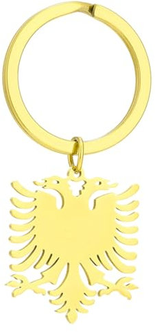 Limtula Edelstahl-Schlüsselanhänger, albanischer Schlüsselanhänger, Tierschlüssel, stilvoller ethnischer Anhänger, gold, One size