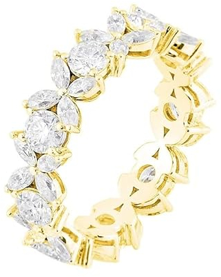 Skcess 18 Karat Gelbgold Ring Weiß Diamant Runden, Matching Rings mit Blumendiamant Ring Damen Größe 52 (16.6)