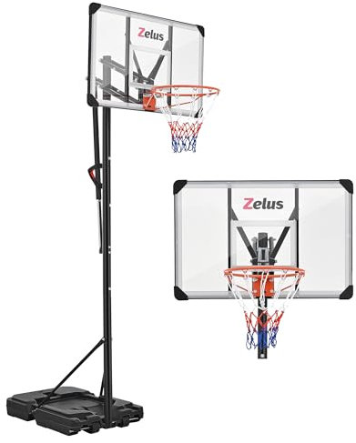 ZELUS Basketballkorb Outdoor mit Rädern Verstellbare Korbhöhe von 168 bis 305 cm Mobile Basketballanlage mit Wasser oder Sand Befüllbar für Innen-/Außenbereich