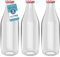 HEFTMAN Glass Milk Bottles with Lids - Empty 1 Litre Set of 3 Airtight Milk Bottle with Red Gingham Lids for Beverages, Drinks & Décor - Retro Glass Juice Bottles for Weddings, BBQ's & Picnics
