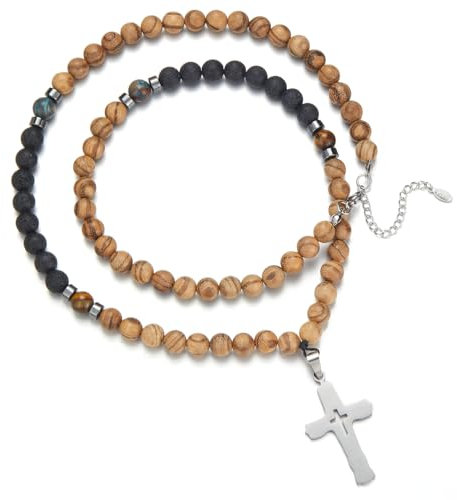 Dazylleco Lange Perlenkette Herren Halskette Perlen Schwarz Braun Lang Modeschmuck Kette Lang Geburtstagsgeschenk für Ihn(24022)
