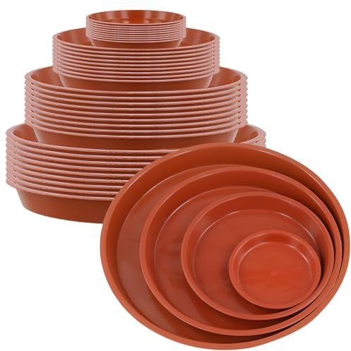 MAKTSAM Lot de 40 soucoupes rondes en plastique pour pot de fleurs de jardin et d'intérieur - Rouge - 12/18/24/30 cm