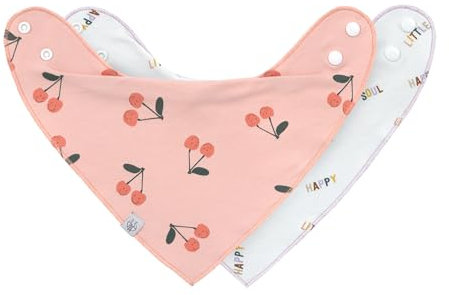 LÄSSIG Baby Lätzchen Halstuch Dreieckstücher Set 2 Stk. Bio-Baumwolle Druckknopf wendbar/Baby Bandana Happy Fruits Cherry