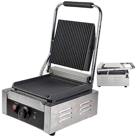 forplubossmmp Sandwicheras Eléctricas Y Prensas para Pan, Tostadoras De Sándwich Antiadherentes De Una Sola Placa con Placa Ranurada Y Lisa para Filetes Carnes Verduras Hamburguesas, 1800 W,grooved