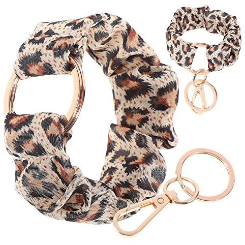 Holibanna 2pièces Bracelet Clé Élastique Léopard Porte-clés Décoratifs Et Accessoires Cheveux Pratique Et Multifonctionnel