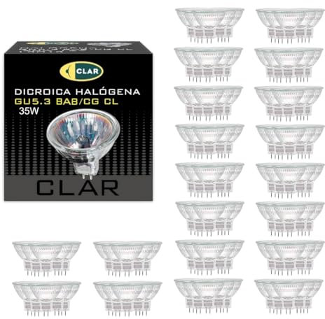 CLAR - Halogen 12V 35W, 12V 35W Halogen, Halogen Leuchtmittel, 12V 350W, 12V 35W Halogen Glühbirne, Halogenlampen, Halogen Spot 12V 35W, Steckbirnen 12V 35W, MR16, GU5.3 Halogen, GU5.3 (Pack 100)
