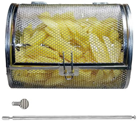 Cesta de parrilla giratoria, cesta para barbacoa de acero inoxidable, tostadora de café, cesta , cesta para patatas fritas para hornear frutos secos, granos de café, barbacoas, barbacoas