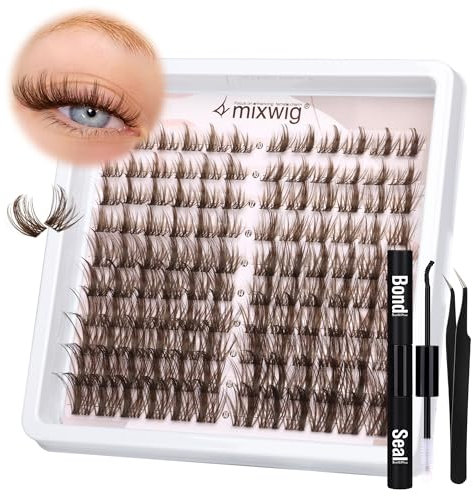Brown Lash Clusters Kit Fox Eye Lash Lash Extension Kit Manga Eyelash Clusters C Curl Individual Lashes Kit with Lash Bond and Seal Lash Applicator