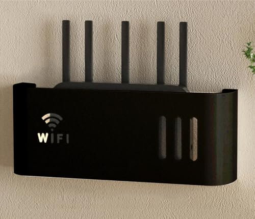 HFGHGDF Router Shelf, Wifi Router Storage Boxes, Wall Mounted WiFi Cable Box Shelf Cord Cover Organizer for Storage of Wires, Routers(Black)