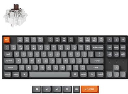 Keychron K8 MAX Teclado Mecánico Inalámbrico Personalizado, 2.4 GHz/Bluetooth/USB-C, LED Blanco, QMK/Via Macros Programables, PBT Keycaps, para Mac Windows, Super Brown Switch