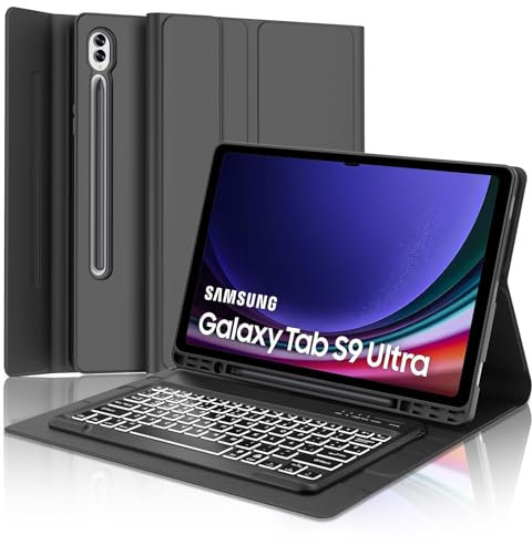 IVEOPPE Teclado Samsung Galaxy Tab S9 Ultra 14.6 2023, Funda con Teclado Trackpad España Ñ Bluetooth Retroiluminado para Samsung Galaxy Tab S9 Ultra 14.6 2023, Negro
