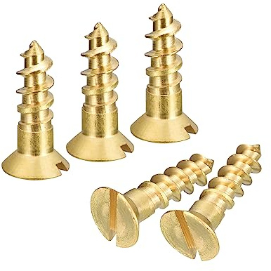QUARKZMAN 6 Stück Holzschrauben M6x20 mm Flachkopf Messing Selbstschneidende Schrauben mit Senkkopf Senkkopfschrauben für Bürogeräte Holzmöbel Holzarbeit DIY