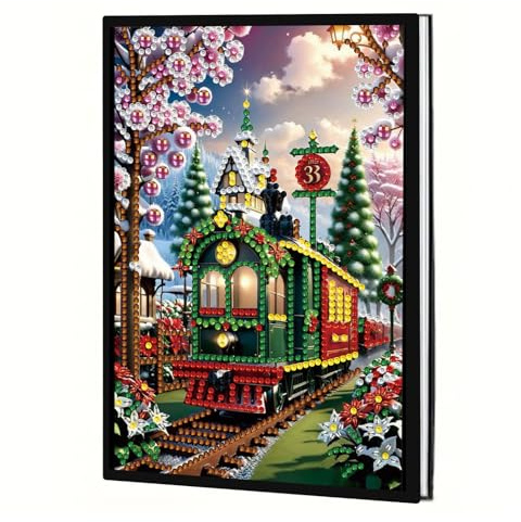 DCIDBEI Weihnachten Diamond Painting Notizbuch A5 Blank Notizbücher Tagebuch Journal Buch Diamond Painting Skizzenbuch A5 Diamant Painting Notizbuch Schreibblock Erwachsene Weihnachtszug Notebook