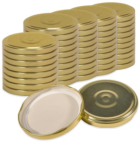 Oputec 50 x Schraubdeckel TO 82 Gold – Ersatzdeckel für Einmachgläser | Twist Off Deckel, luftdicht & lebensmittelecht | Einmachdeckel für Marmelade, Einkochen & Vorrat | Made in EU