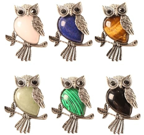 NOIAFZY 6 x Kristallstein-Eulen-Anhänger – Edelstein in zufälliger Farbe, handgefertigt für DIY-Schmuck und Weihnachtsdekoration