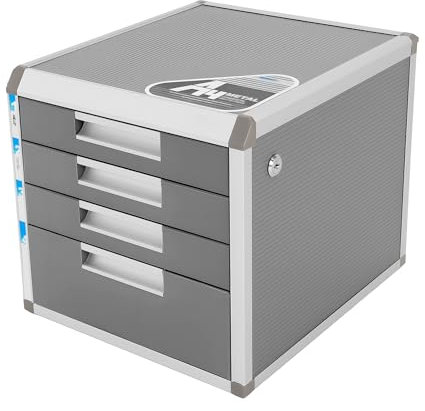 Mqwdxzfes 4 Fächer Schubladenbox, Metall Büro Dokumenten Aufbewahrungsbox mit Abschließbar&Schloss, Groß Aufbewahrung Ablagebox A4 Organizer Schreibtisch Aktenschrank für Alle Büroräume