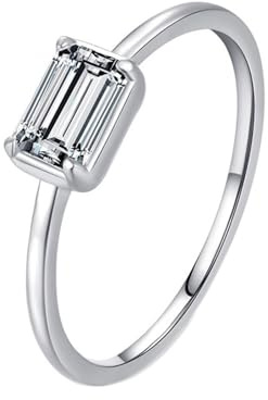 Homxi Verlobungsringe Damen Ringe 18 Karat 750 Weißgold, 4x6mm Rechteck mit Moissanit, Eheringe Verlobungsringe Damen Ringe Silber Groß 53 (16.9)