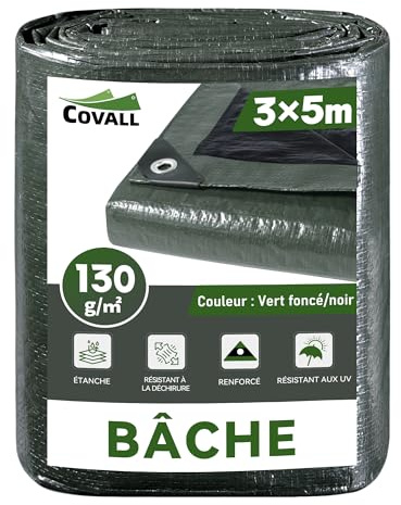 COVALL Telo Telone 3x5m telo impermeabile esterno 130g/m² plastica Tenda Anti UV Copertura Esterna Piscina Tetto Sabbiera Barca RV Auto Copertura Protettiva (Verde scuro/nero)