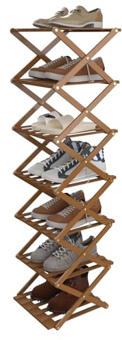 OHMG Étagère en Bambou à 7 étages Pliable,Organiseur en Bambou,Idéal pour étagère à Chaussures, dans la Salle de Bain et comme étagère de Cuisine,Étagère pour décoration,Peu encombrante
