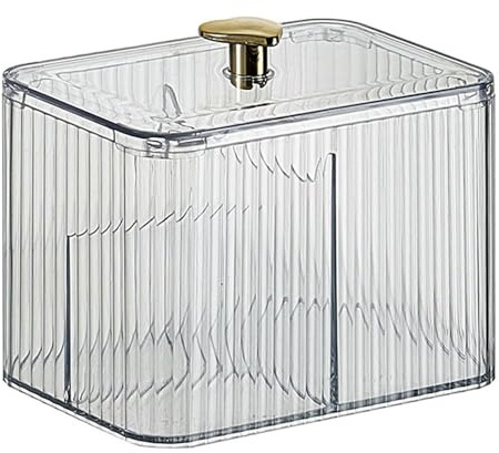 Wattestäbchen Behälter, transparente Kunststoff-Aufbewahrungsbox mit Deckel für Wattepads und Make-up-Utensilien, Organizer mit 2 Fächern für Badezimmer Arbeitsplatte Schlafzimmer (transparent)