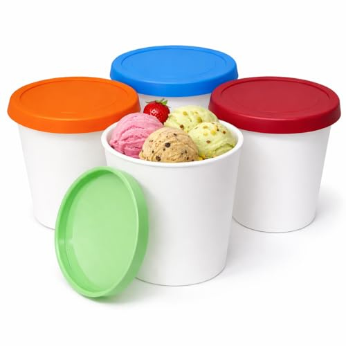 Otopone 1L Ice Cream Tubs, 4 Pack Ice Cream Tubs with Lids | Reusable Freezer Containers with Lids, Stackable for Homemade Ice Cream and Food Storage
