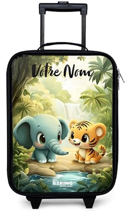 NoBoringSuitcases© Valise Enfant Personnalisé avec Un Nom Ultra Légère | 48x31x19 cm - Bagages À Roulettes LED Pour Enfants Valisette A Roulette Ado - Fille - Tigre - Forêt - Jungle