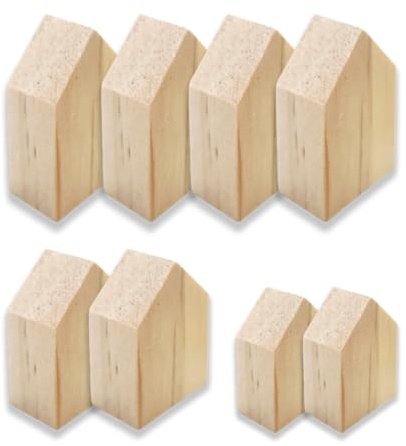 Nudaoz 8 Stück in 4 Größen Massivholz Hausform Blöcke & Pfeil Dual-Design Ausschnittschalen unlackiert Beschichtung Freie Rohlinge Bemalbar & Gravierbar DIY Handwerk Rustikale Bauernhausdekoration für