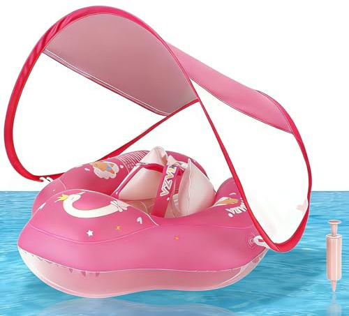 WYRIAZA Flotador Bebe con Sombrilla | Flotador Bebe 1-3 Años con Asiento Seguridad | Inflable Baby Float Flotadores Piscina para 3-36 Meses Niños (L (6-36 Meses))