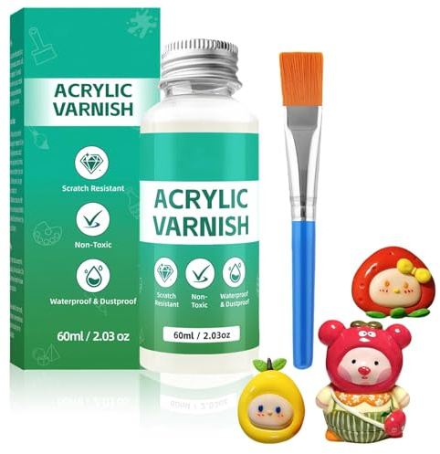Air Dry Clay Glaze with Brush - Prevents Cracking and Yellowing, Waterproof High-Gloss Finish, Scratch Resistant Varnish for Air Dry Clay, Pottery, Wood, Oil Painting, 60ml