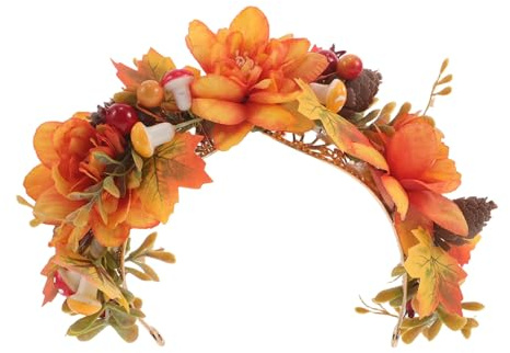 LALADEFIEE Couronne de fleurs d'automne - Serre-tête champignon en feuille d'érable artificielle - Accessoires de cheveux citrouille pour Halloween, filles et femmes - Jeu de rôle masqué