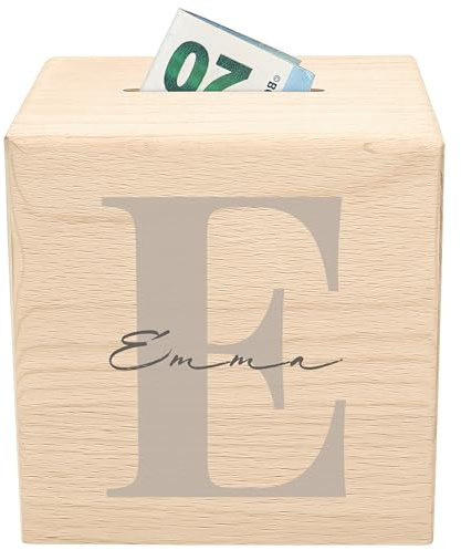 Trinkgeldkasse personalisierte Kaffeekasse Spardose aus Holz mit Buchstaben & Namen Trinkeld Sparkasse Holzspardose (Beige)