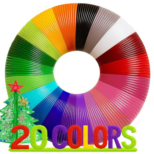 3D Stift Filament PLA 1,75mm | 20 Farben je 10m | Universal 3D Stift Zubehör kompatibel mit ODRVM, Tecboss, Lovebay für Kinder & Erwachsene
