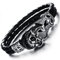 OIDEA Herren Armband Schädel aus Leder Edelstahl: Punk Rock Retro Totenkopf Vintage Armreif Schwarz Silber Skull Kopf Handgelenk Schmuck Geschenk für Männer Jungen
