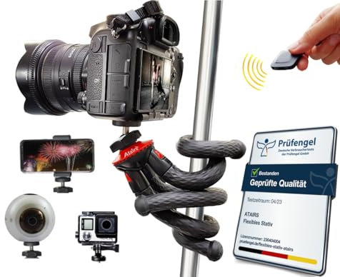 Atairs Handy Stativ für Smartphone mit Fernauslöser - Flexibles Reisestativ für Kamera, DSLR, Actioncam - Selfiestick, Mini Stativ klein - geeignet für iPhone, Samsung, Huawei - rot