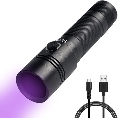 TATTU U1S UV Torch Rechargeable 365nm Black Light Flashlight with ZWB2 Filter, Blacklight 5W Ultraviolet LED Lamp with Micro USB Charging Cable