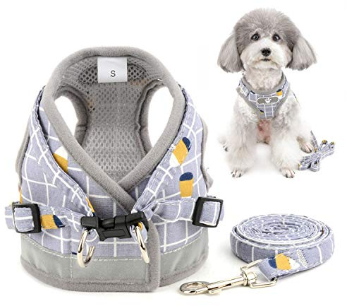 Zunea Plaid Dog Vest Harnesses and Lead Set for Small Dogs Gray XL | No Pull, Step-In, Puppy Vest, Adjustable, Reflective, Soft Mesh Lined; Easy to Wear, Daily Walking, for Chihuahua Yorkie Cats