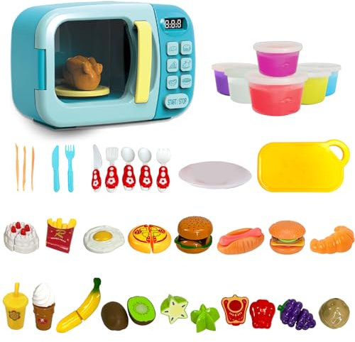 Koolbitz Pretend Play Toy Oven Set Microwave with Light & Sound, Realistic Working Functions with Pretend Play Food Set Kitchen Accessories, Educational Electronic Toy Gift for Boys & Girls