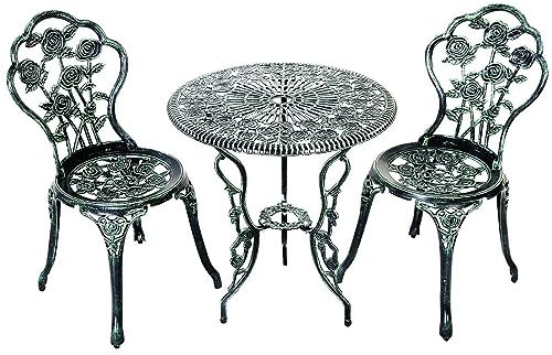 DREAMADE Balkonset 3 teilig, Gartenset Bistroset aus Aluminiumguss, Bistrotisch mit 2 Stühle, Garten Sitzgruppe Gartenmöbel, Gartenmöbel antik für Balkon Garten Terrrase