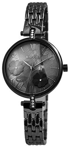 Raptor Malva Damen-Uhr Edelstahl Armband Blumen Strass Analog Quarz RA10204