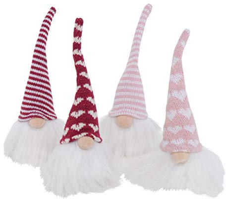 RiloStore 4 STK Wichtel 20cm Weihnachtsdeko Weiss rosa rot Streifen Punkte Weihnachten Dekowichtel nr2636 Geschenke Nikolaus Weihnachtsmänner