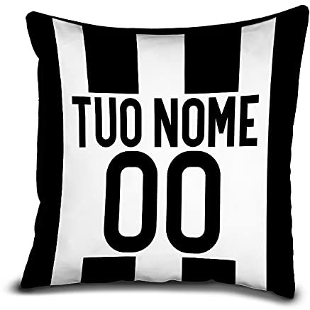 quickgadget Idea Arredo Casa Regalo Cuscino Sport Calcio Personalizzato con Nome e Numero per Tifoso Bianco Nero