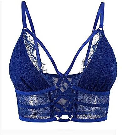 Buitifo Womens Cami Bra Criss Cross Eyelash Crop Top Bra Sexy Vest Bralette Busiter Lingerie (Blue,M)