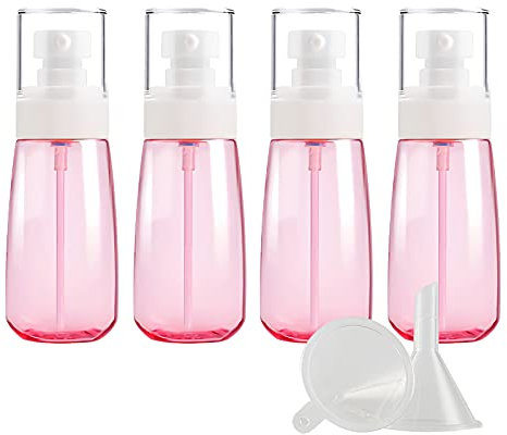 ZEOABSY 4 Pieces 60 ml Pink Lotion Pump Bottles & 1PCS Funnel, 60ml Empty PETG Plastic Cosmetic Gel Travel Container for Cosmetic, Make up, Travel