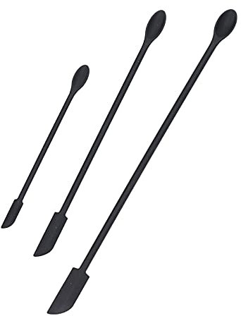 Fdit 3Pcs Silicone Makeup Spatula Double Head Scraper Reusable Mini Spatula Thin Jar Spatula for Thin Jar/Kitchen Bottles/Cosmetic Bottles(Black three-piece suit)