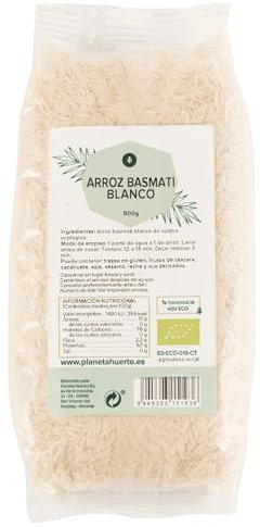 PLANETA HUERTO | Arroz Basmati Blanco Ecológico Premium 500g - Arroz Aromático, Sin Gluten, Alto en Nutrientes, Producto Ecológico Certificado