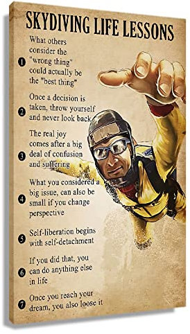 Gerahmte Leinwand, motivierende Wandkunst, Zitate, Poster, inspirierender Spruch Skydiving Wanddekoration, Vintage-Lebensunterricht, Ermutigende Poster, modernes Gemälde, gerahmt, 30,5 x 45,7 cm