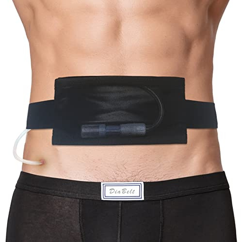 Breathable Peritoneal Dialysis Belt with Mesh Pocket PD Catheter Holder Accessories No-Bounce Pouch for Secure Transfer Set Peg G Feeding Tube Stomach Adults Women Men Black