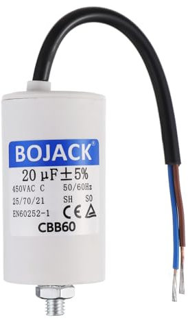 BOJACK 20uF 450V Motor laufKondensator 40x73mm Anlaufkondensator Motorstartkondensator mit Kondensator mit Blei-Draht M8 mit Nuss Passend für die meisten Motoren.