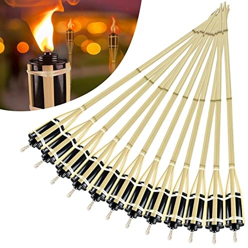 YRHome 24 torce da giardino in bambù per esterni, torcia da giardino naturale, fiaccole a olio da giardino, altezza 90 cm, con stoppino, olio per lampada, ricaricabile, decorazione da giardino