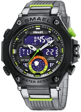 SMAEL Herren Sportuhr Outdoor LED Digital Armbanduhr Wasserdicht Taktische Armee Armbanduhren für Herren 8069, Grau-Grün